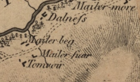 Stobie 1783 map showing Mailerbeg and Tomvoir
